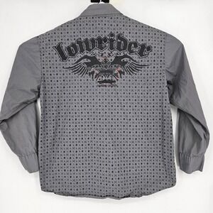 Lowrider Shirt Mens Large Gray Cholo Chicano Custom Culture Button Long Sleeve